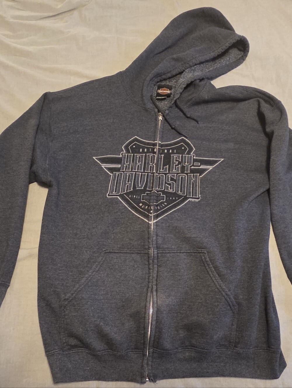 Harley-Davidson Gray Full-Zip Hooded Sweatshirt with Logo